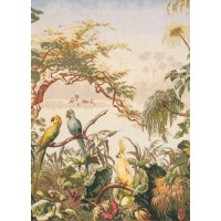 Gobelín tapiserie - PERROQUETS ET FLAMANTS ROSES